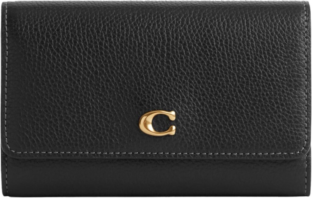 Coach Womens Polished Pebble Leather Essential Medium Flap Wallet