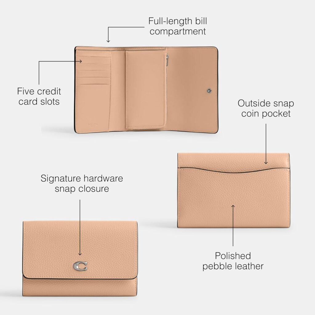 Coach Womens Polished Pebble Leather Essential Medium Flap Wallet