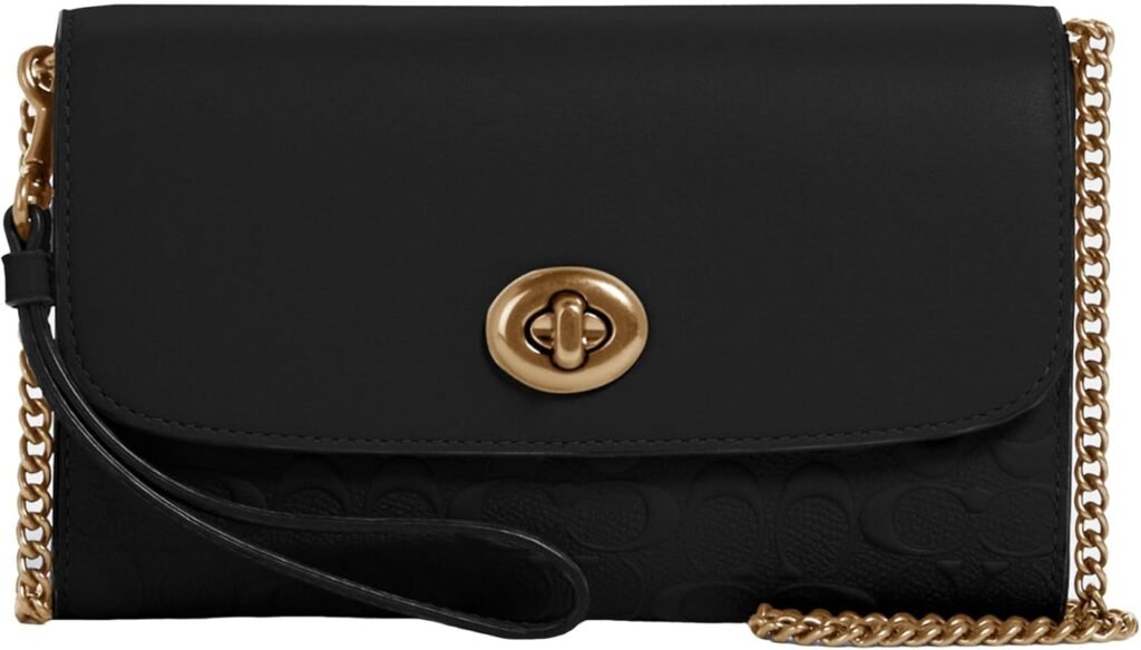 Coach Womens Signature Leather Chain Crossbody