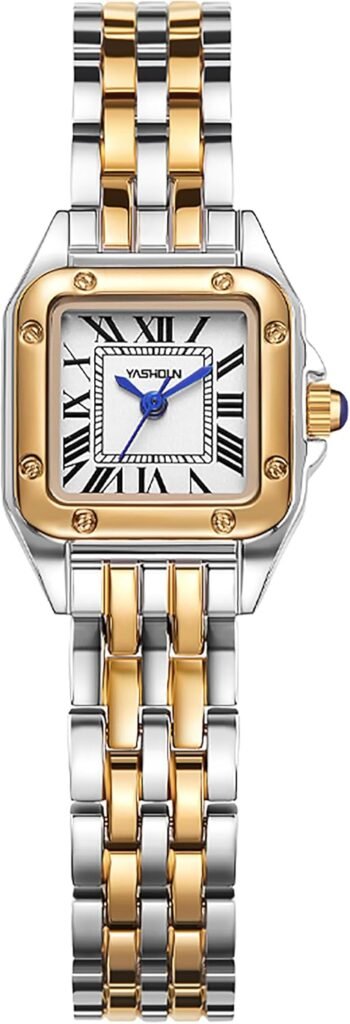 FANMIS Women Vintage Square Watches Updated Luxury Ladies Quartz Wrist Watches Stainless Steel Band Women Waterproof Small Gold Watch Luxury Casual Fashion Bracelet