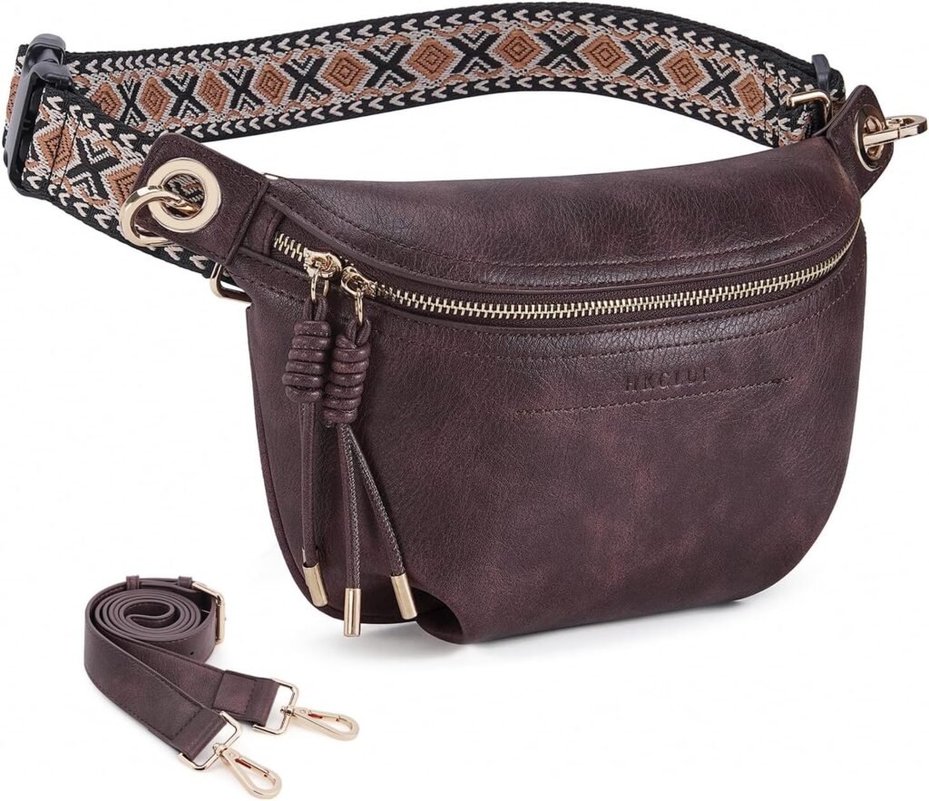 Fanny Pack Crossbody Bags for Women Vegan Leather Belt Bag Waist Pack Causal Chest Bum Bag With 2 Straps Coffee Fanny Pack Crossbody Bags for Women Vegan Leather Belt Bag Waist Pack Causal Chest Bum Bag With 2 Straps Coffee