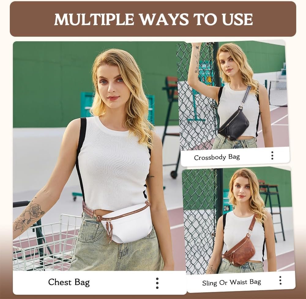 Fanny Pack Crossbody Bags for Women Vegan Leather Belt Bag Waist Pack Causal Chest Bum Bag With 2 Straps Coffee Fanny Pack Crossbody Bags for Women Vegan Leather Belt Bag Waist Pack Causal Chest Bum Bag With 2 Straps Coffee