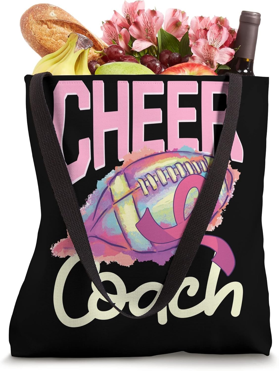 Football Cheer Coach Pink Ribbon Breast Cancer Awareness Tote Bag 1