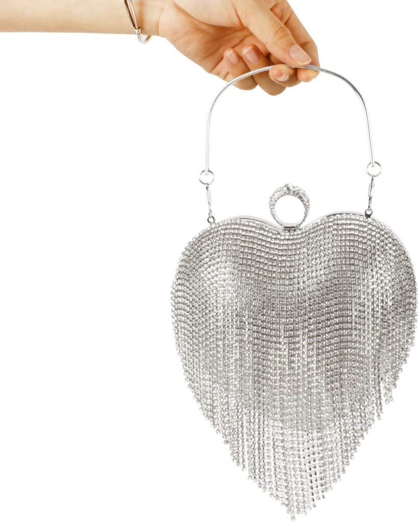 Goclothod Heart Shape Evening Bag Party Clutch Handbag Chain Shoulder Bag