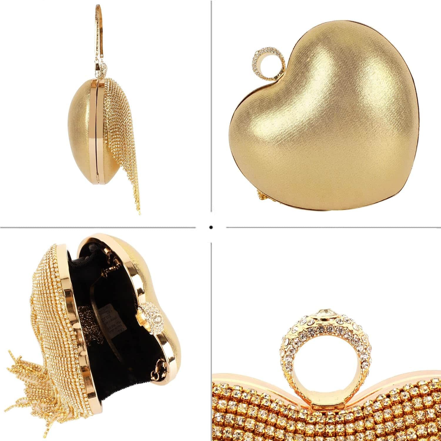 Goclothod Heart Shape Evening Bag Party Clutch Handbag Chain Shoulder Bag 2