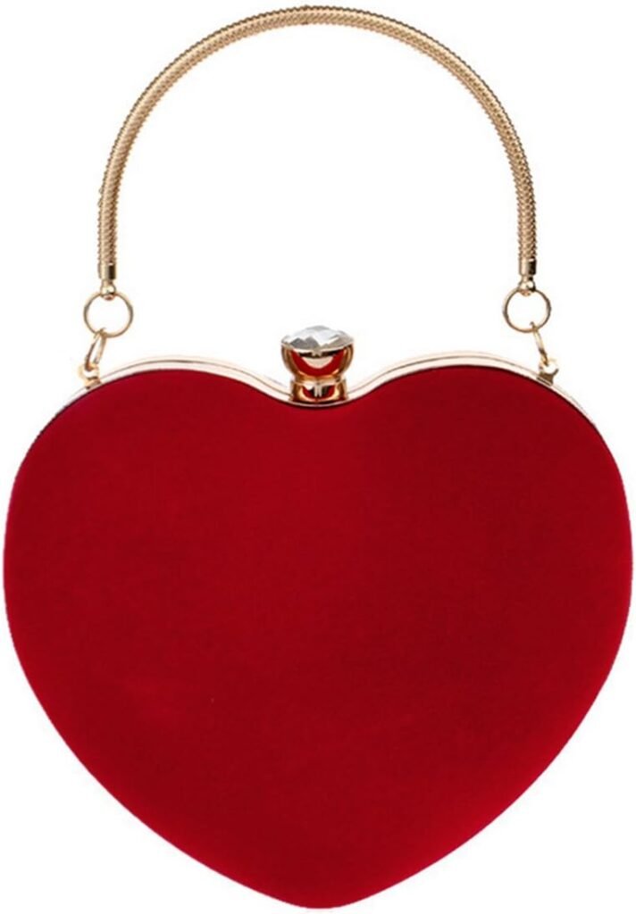 Goclothod Heart Shape Evening Bag Party Clutch Handbag Chain Shoulder Bag