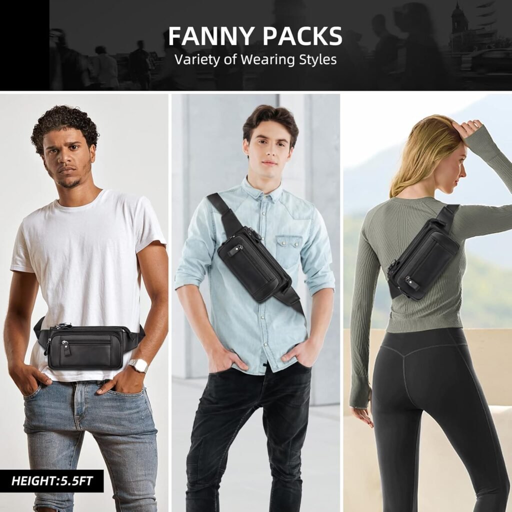 HUMERPAUL Leather Fanny Pack for Men Women, Fashion Waist Packs Small Crossbody Chest Bag with Adjustable Belt for Outdoor Travel Hiking Cycling