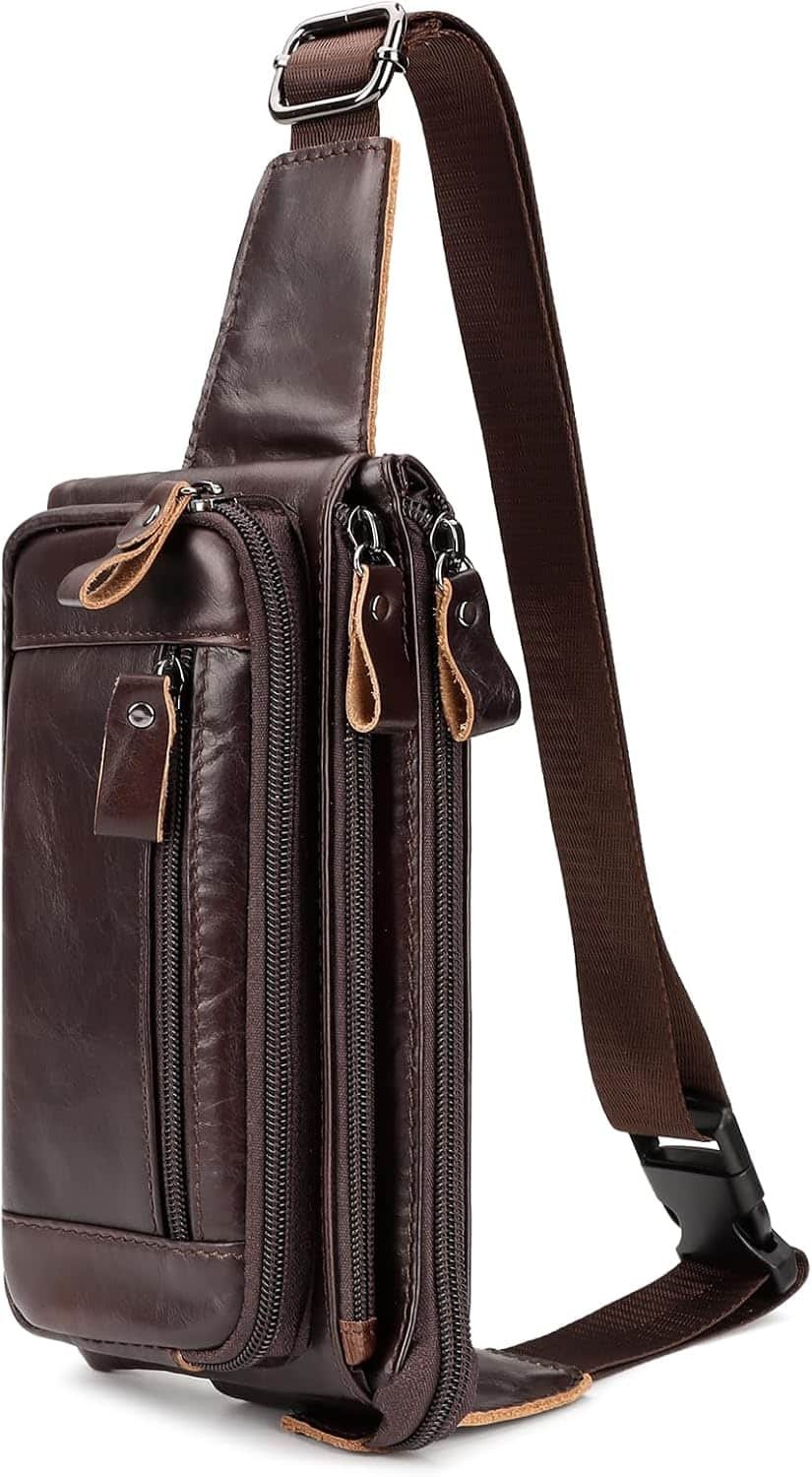 Humerpaul Leather Fanny Pack For Men Women Fashion Waist Packs Small Crossbody Chest Bag With Adjustable Belt For Outdoo 2