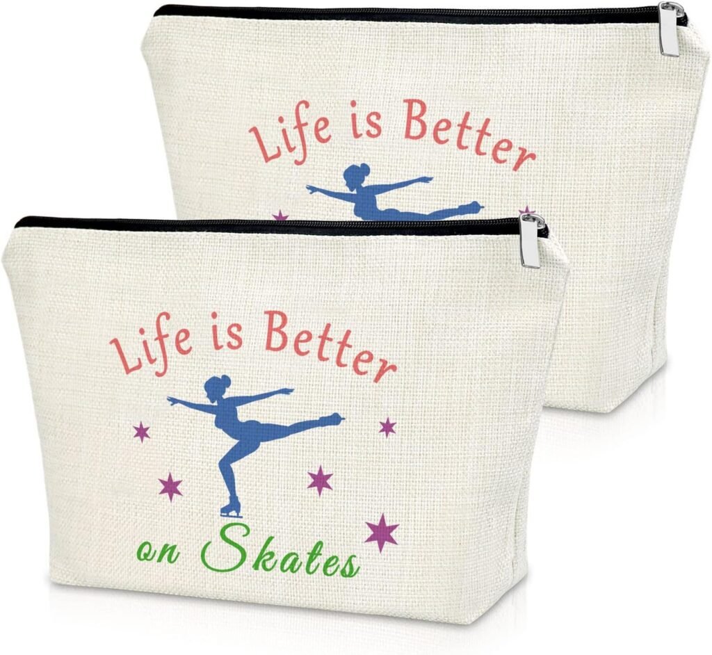 Ice Skate Gift for Women 2PCS Makeup Bag Skate Lover Gift for Sister Figure Skating Team Gift Cosmetic Bag Figure Skater Bag Inspirational Gift for Skater Graduation Gift Birthday Christmas Gifts