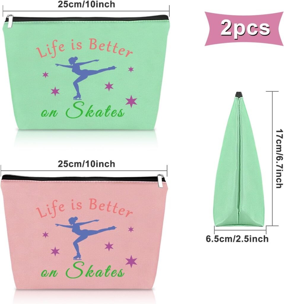 Ice Skate Gift for Women 2PCS Makeup Bag Skate Lover Gift for Sister Figure Skating Team Gift Cosmetic Bag Figure Skater Bag Inspirational Gift for Skater Graduation Gift Birthday Christmas Gifts