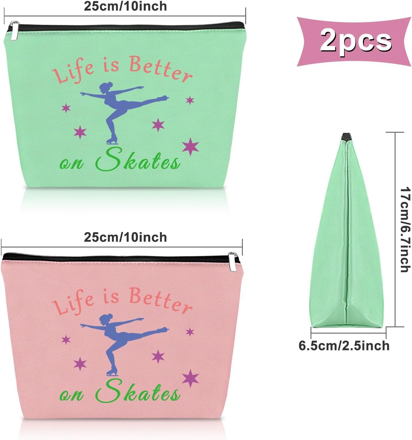 Ice Skate Gift For Women 2pcs Makeup Bag Skate Lover Gift For Sister Figure Skating Team Gift Cosmetic Bag Figure Skater 2