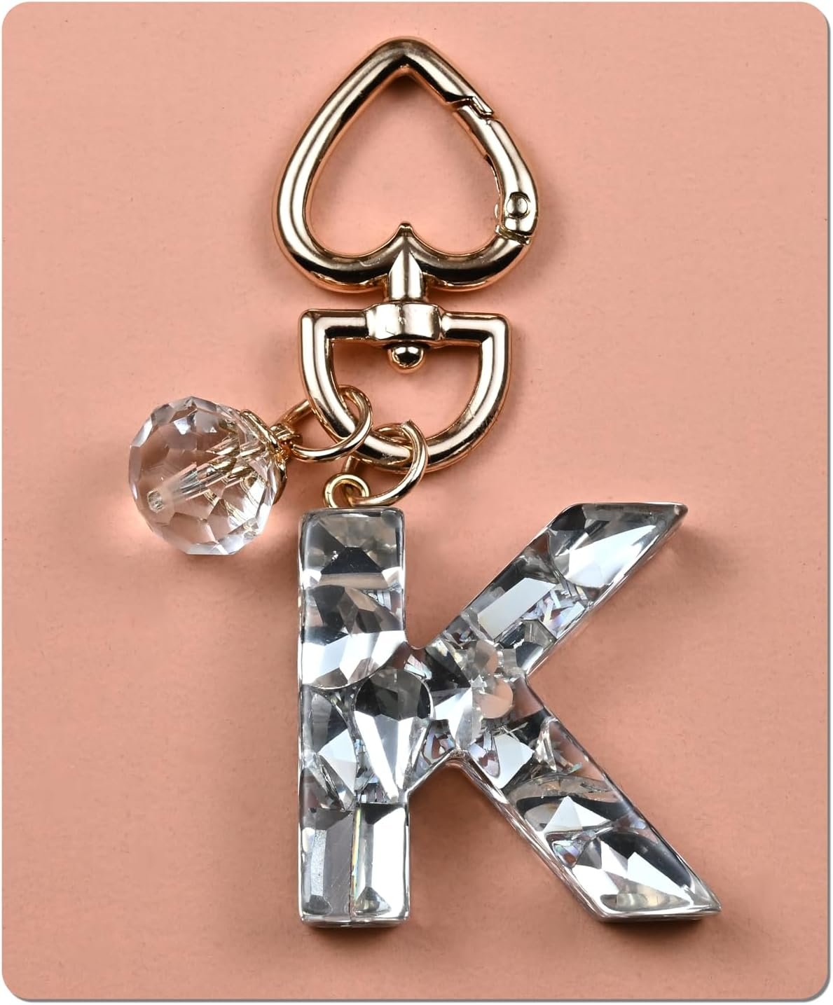 Initial Letter Keychain Bling Gifts For Women Girls Backpack Bag Charm Accessories Cute Heart Crystal Wallet Car Keyring