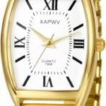 Jewelrywe Womens Ultra Thin Easy Reader Watch With Elastic Strap Goldensilver Square Watch 150x150