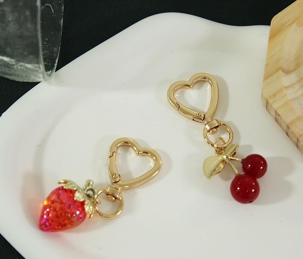 Meefisher Cute Cherry Keychain Red Bag Charms Heart Y2K Aesthetic Keyring Purse Backpack Accessories Decor for Women Gift