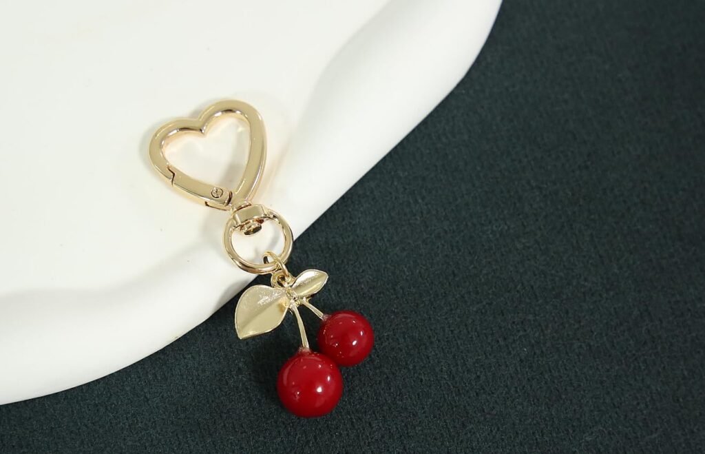 Meefisher Cute Cherry Keychain Red Bag Charms Heart Y2K Aesthetic Keyring Purse Backpack Accessories Decor for Women Gift