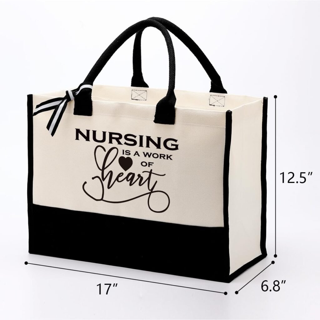 Nurse Canvas Tote Bag Gift, Nurse Bag with Saying - Nursing is A Work of Heart, Canvas Tote Bag for Gifting, Cotton Canvas Bag for Nurse, Inspirational Nurse Graduation Gift, Thank You Gift for Nurse