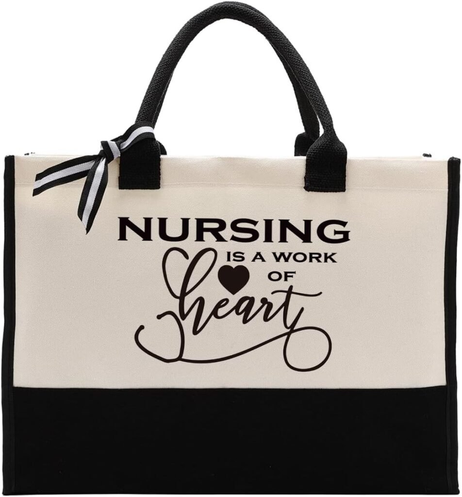 Nurse Canvas Tote Bag Gift, Nurse Bag with Saying - Nursing is A Work of Heart, Canvas Tote Bag for Gifting, Cotton Canvas Bag for Nurse, Inspirational Nurse Graduation Gift, Thank You Gift for Nurse