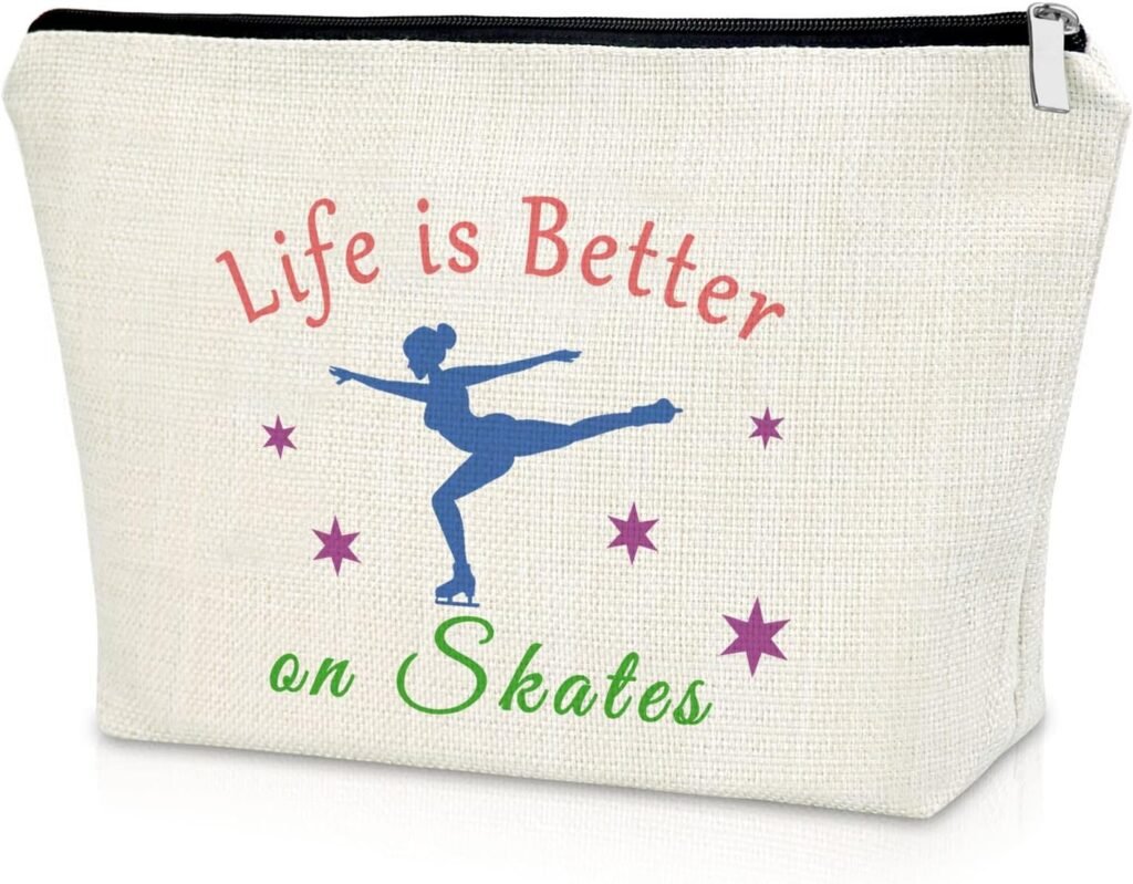 Skater Gift for Girl Purple Makeup Bag Ice Skating Coach Gifts for Women Skater Girl Birthday Gift Cosmetic Bag Skate Lover Gift Figure Skating Themed Gifts Graduation Christmas Gift Travel Pouch