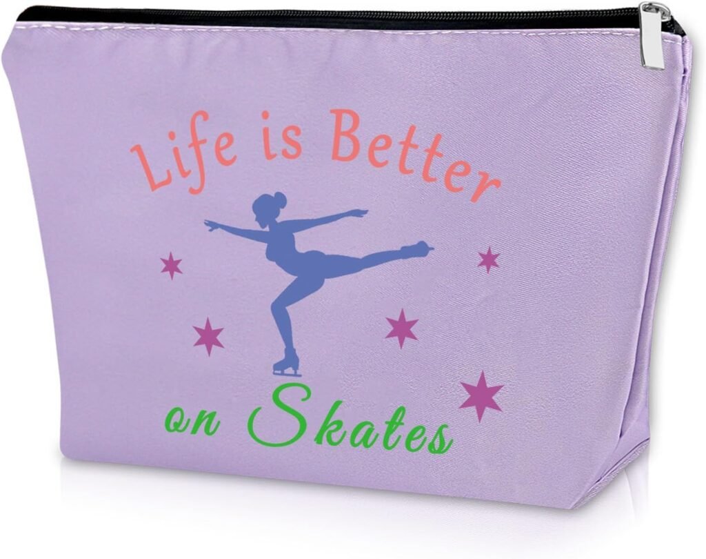 Skater Gift for Girl Purple Makeup Bag Ice Skating Coach Gifts for Women Skater Girl Birthday Gift Cosmetic Bag Skate Lover Gift Figure Skating Themed Gifts Graduation Christmas Gift Travel Pouch