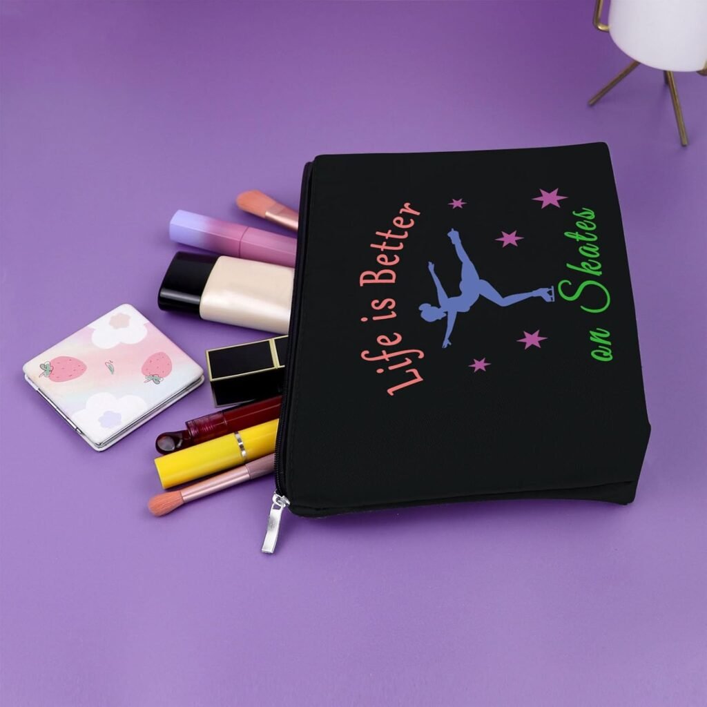 Skater Gift for Girl Purple Makeup Bag Ice Skating Coach Gifts for Women Skater Girl Birthday Gift Cosmetic Bag Skate Lover Gift Figure Skating Themed Gifts Graduation Christmas Gift Travel Pouch
