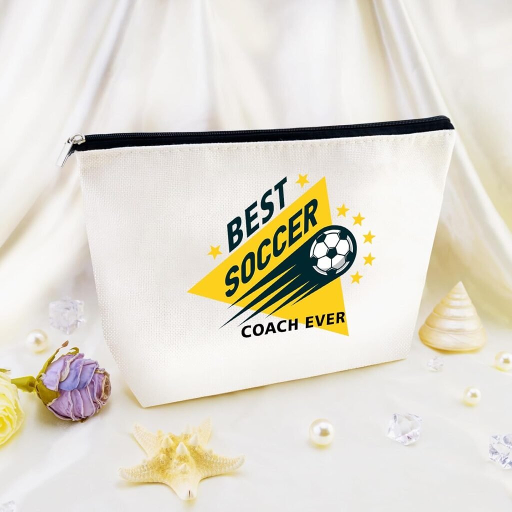 Soccer Mom Essentials Soccer Gifts for Women Soccer Party Favors Cosmetic Bag Soccer Coach Gifts Football Soccer Lovers Soccer Theme Makeup Bag Soccer Bag Peace Love Soccer Bag Soccer Accessories