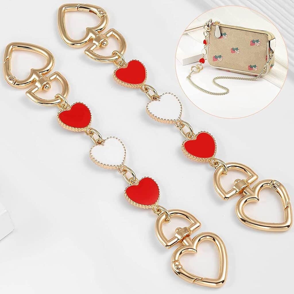 SONGKISSZQ Purse Chain,Bag Extender Purse Chain Strap for Women Crossbody Bags Purse Shoulder Belt Chain (Pink Heart)
