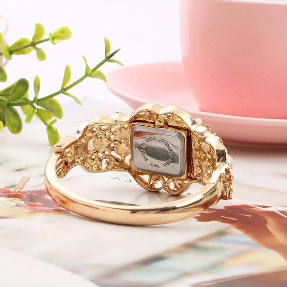 Weicam Women Bracelet Square Dial Quartz Bangle Wrist Watch Lady Diamond Pearl Jewelry Watches Gold Color