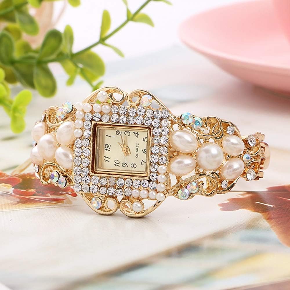 Weicam Women Bracelet Square Dial Quartz Bangle Wrist Watch Lady Diamond Pearl Jewelry Watches Gold Color 2