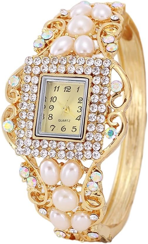 Weicam Women Bracelet Square Dial Quartz Bangle Wrist Watch Lady Diamond Pearl Jewelry Watches Gold Color