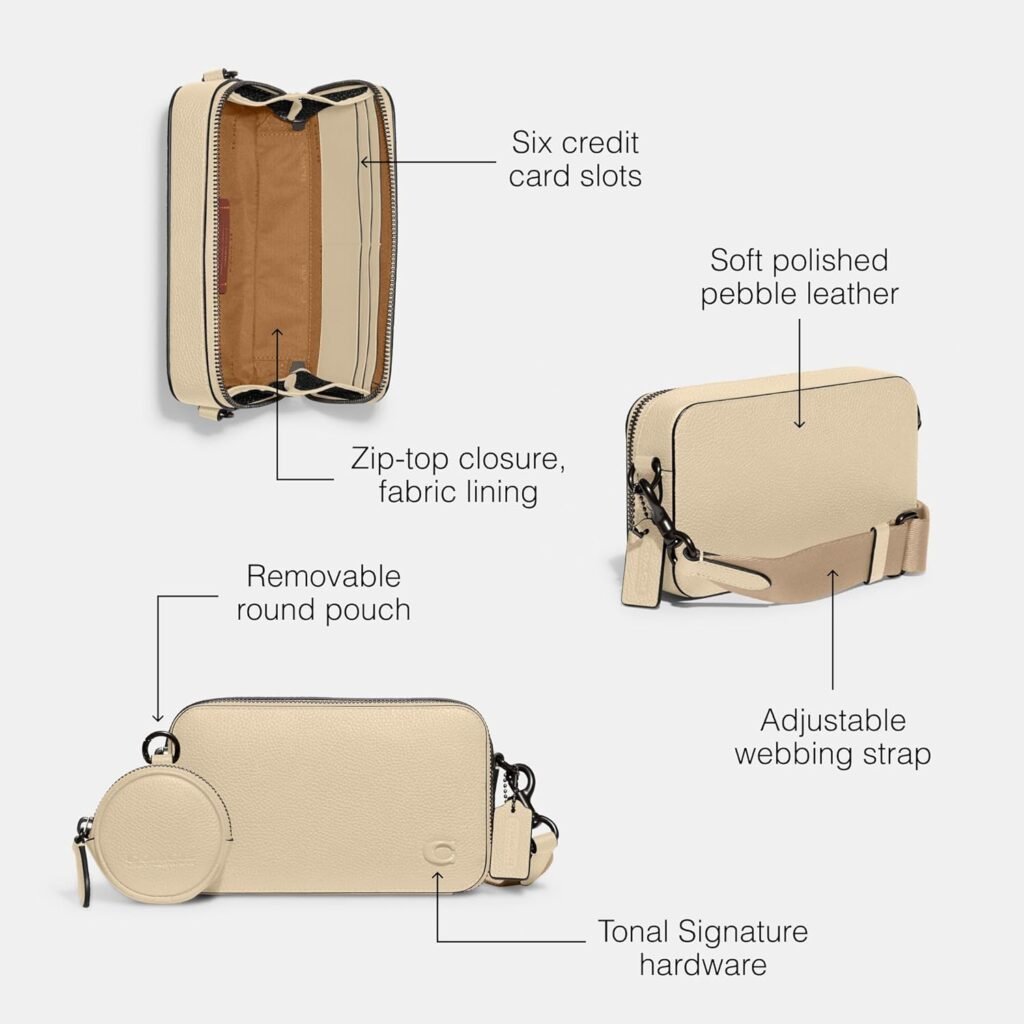 Coach Mens Charter Slim Crossbody Bag in Pebble Leather with Sculpted C Hardware Branding