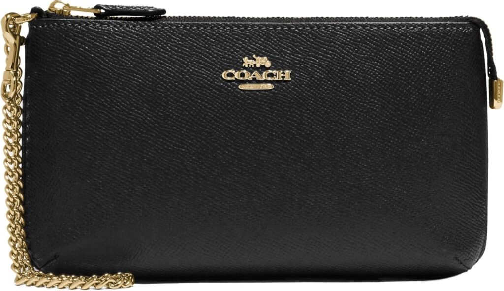 Coach Womens Crossgrain Leather Wristlet W Chain