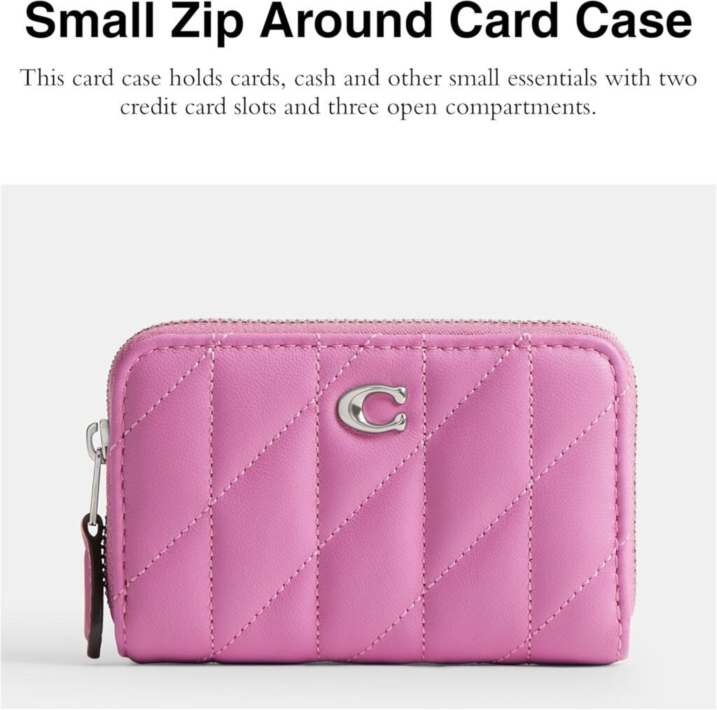 Coach Womens Quilted Essential Small Zip Around Card Case Accessory-Travelers Sleeves, LH/Fuschia, One Size