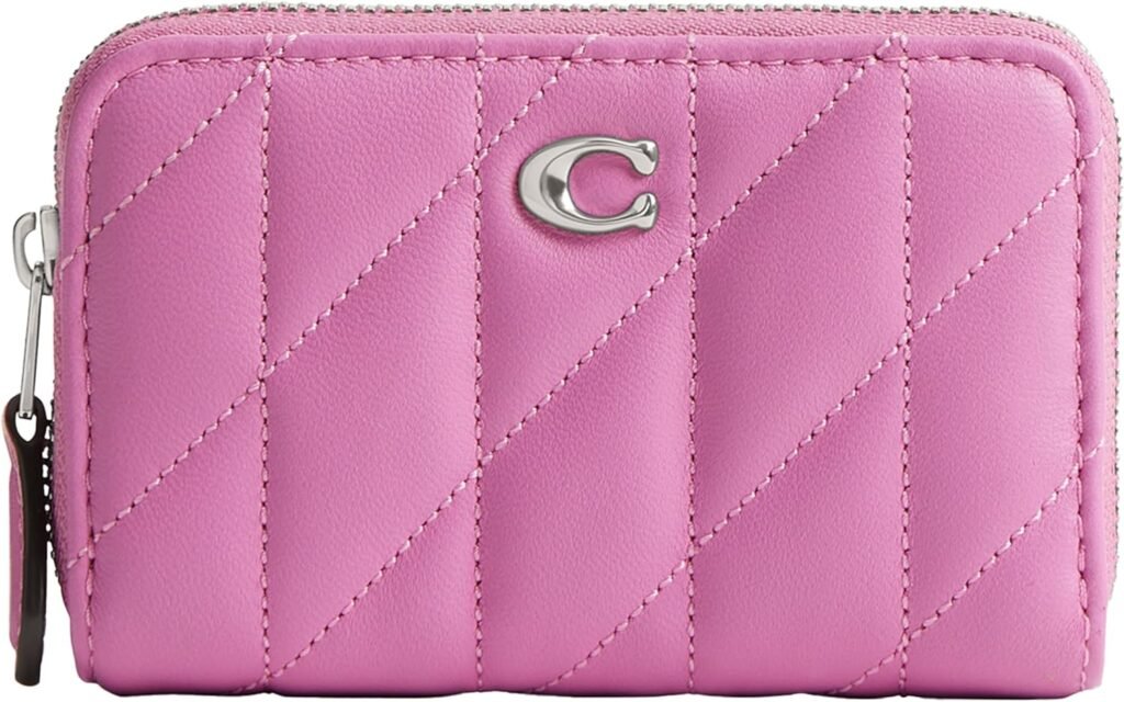 Coach Womens Quilted Essential Small Zip Around Card Case Accessory-Travelers Sleeves, LH/Fuschia, One Size