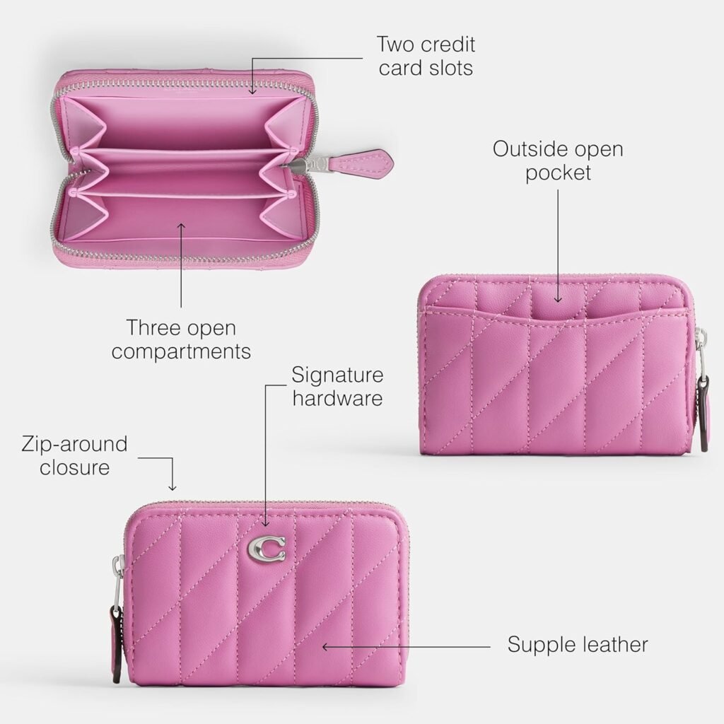 Coach Womens Quilted Essential Small Zip Around Card Case Accessory-Travelers Sleeves, LH/Fuschia, One Size