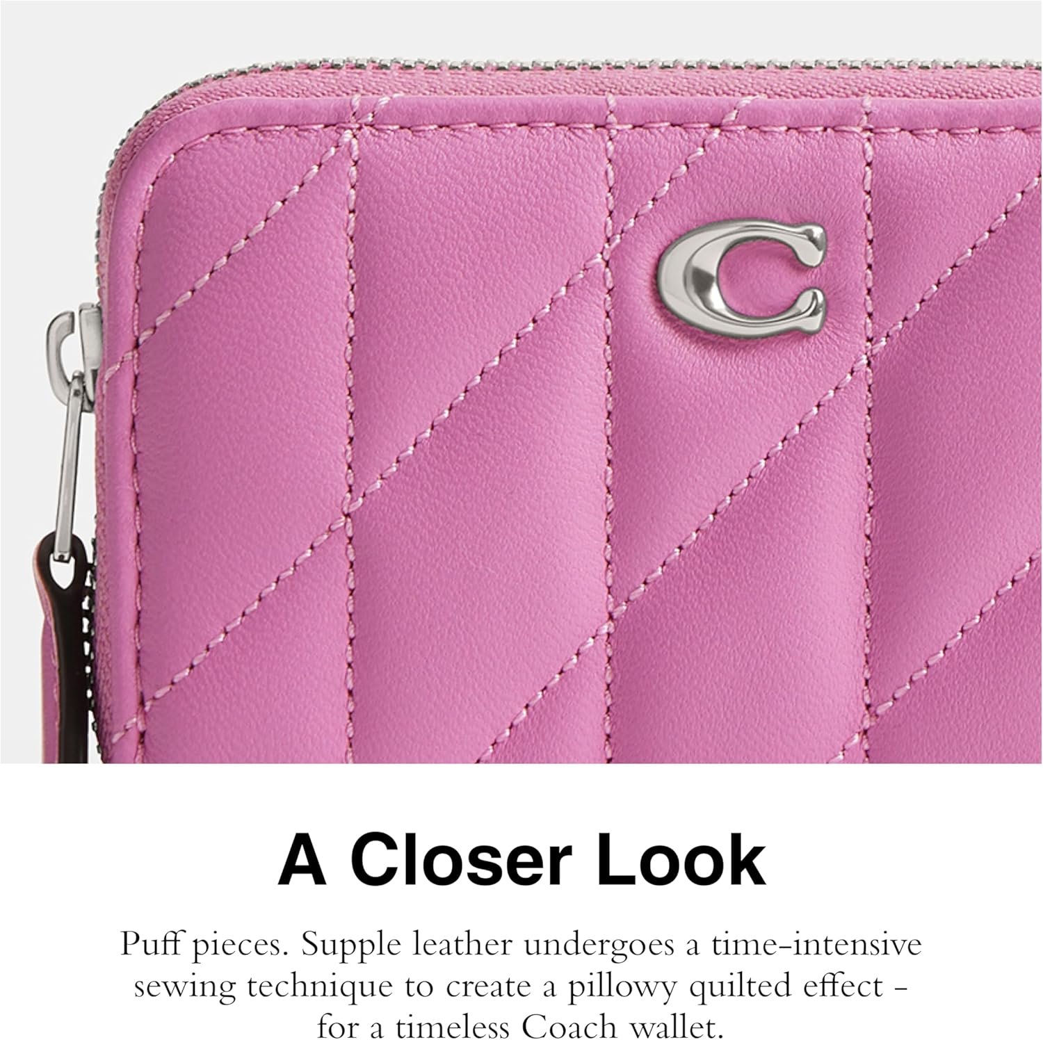 Coach Womens Quilted Essential Small Zip Around Card Case Accessory Travelers Sleeves Lhfuschia One Size 3