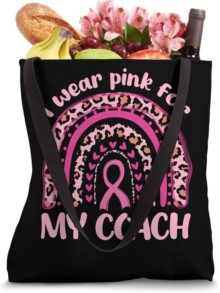 I Wear Pink For My Coach Pink Rainbow Breast Cancer Tote Bag