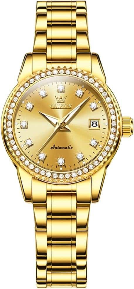 OLEVS Women Automatic Watch Diamond Mechanical Self Winding Fashion Elegant Dress Wrist Watch Luminous Waterproof Stainless Steel Date