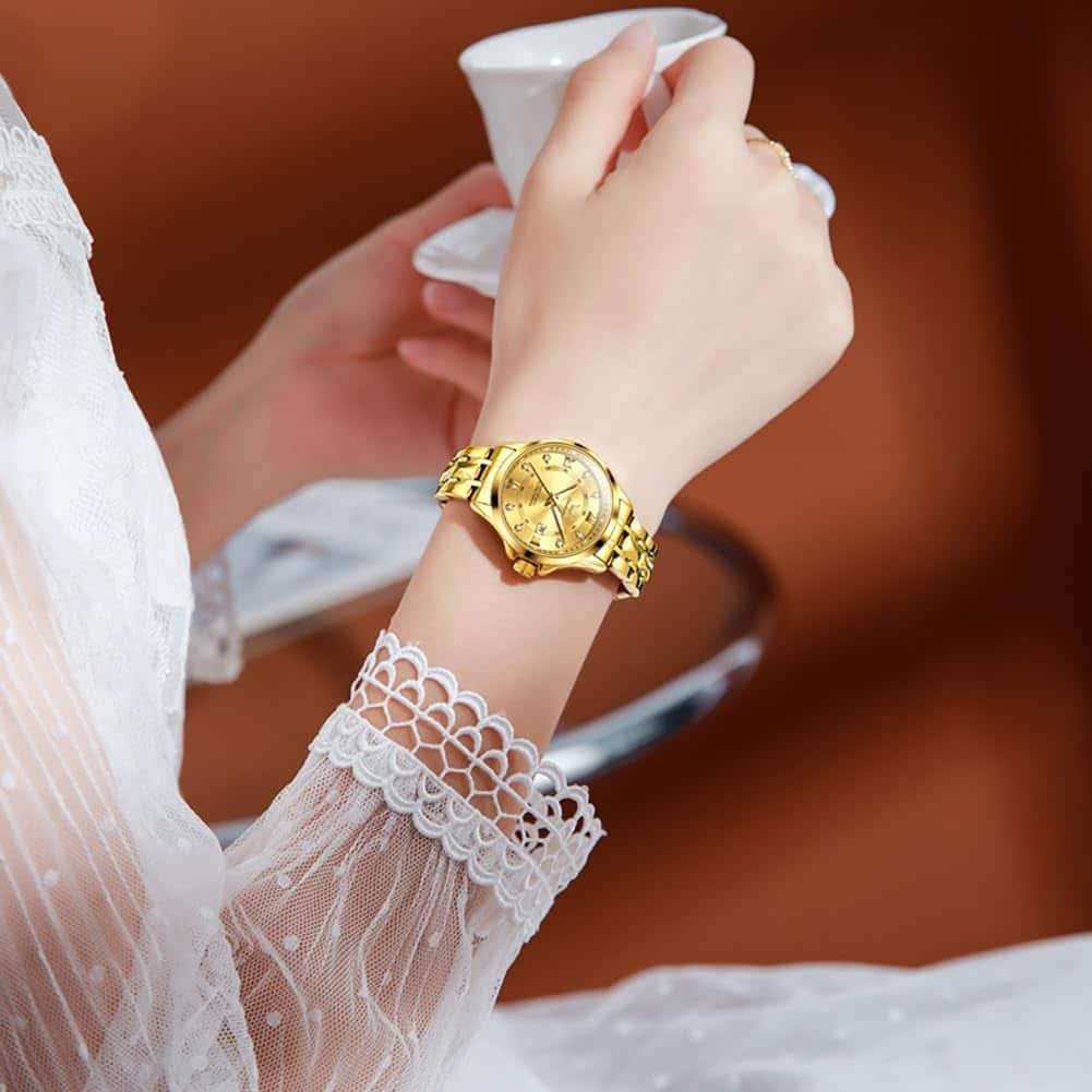 OLEVS Women Watches Luxury Diamond Wrist Watches for Women Gold and Silver Stainless Steel Waterproof with Date Quartz Ladies Watch