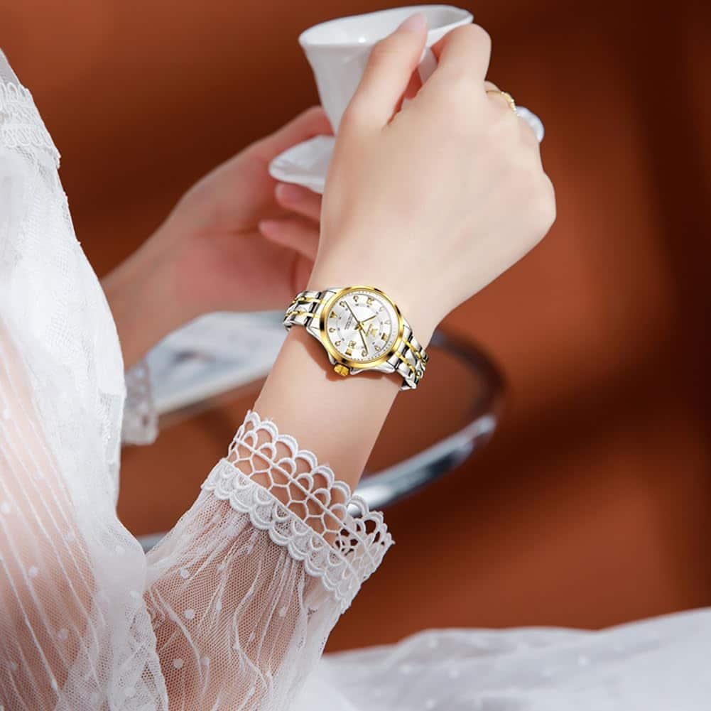 OLEVS Women Watches Luxury Diamond Wrist Watches for Women Gold and Silver Stainless Steel Waterproof with Date Quartz Ladies Watch