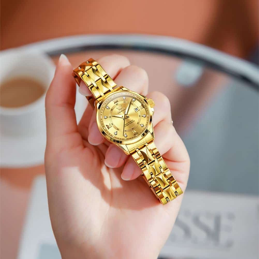 OLEVS Women Watches Luxury Diamond Wrist Watches for Women Gold and Silver Stainless Steel Waterproof with Date Quartz Ladies Watch