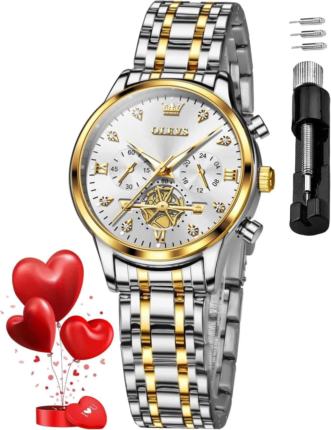 Olevs Women Watches Luxury Diamond Wrist Watches For Women Gold And Silver Stainless Steel Waterproof With Date Quartz L