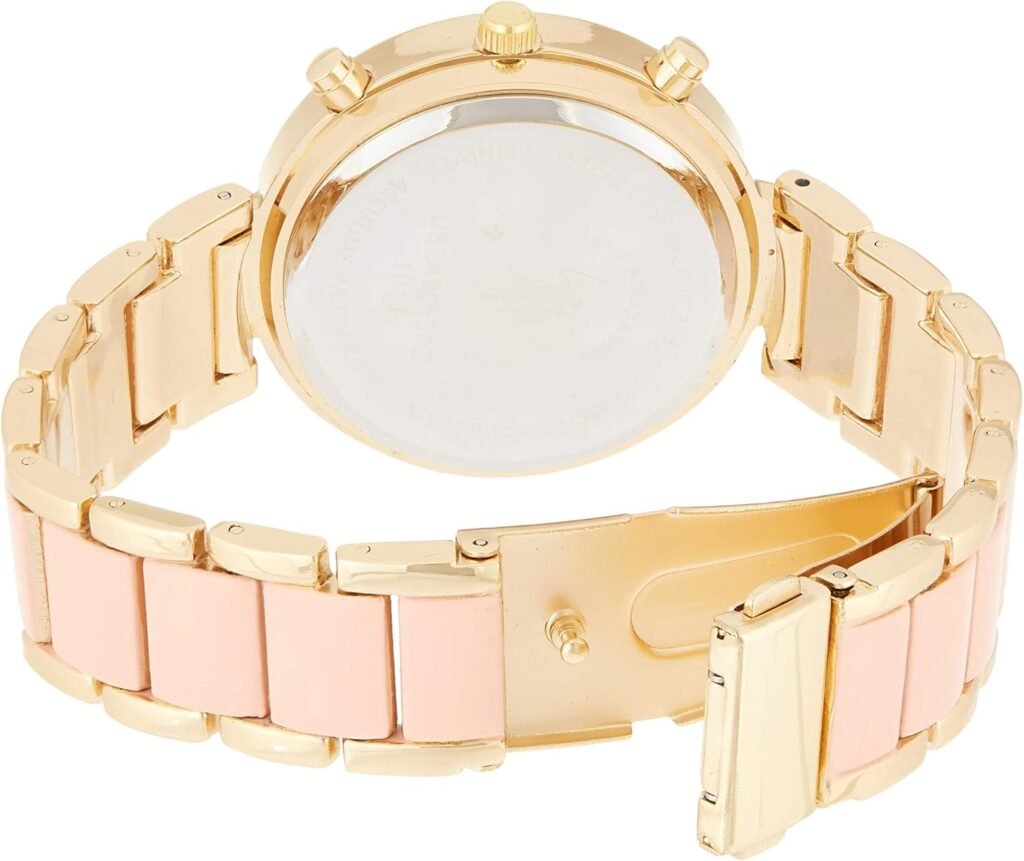 U.S. Polo Assn. Womens USC40063 Gold-Tone and Pink Bracelet Watch