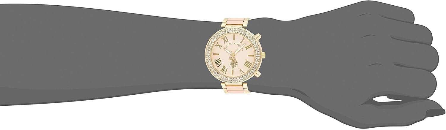 Us Polo Assn Womens Usc40063 Gold Tone And Pink Bracelet Watch 2