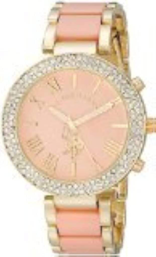 U.S. Polo Assn. Womens USC40063 Gold-Tone and Pink Bracelet Watch
