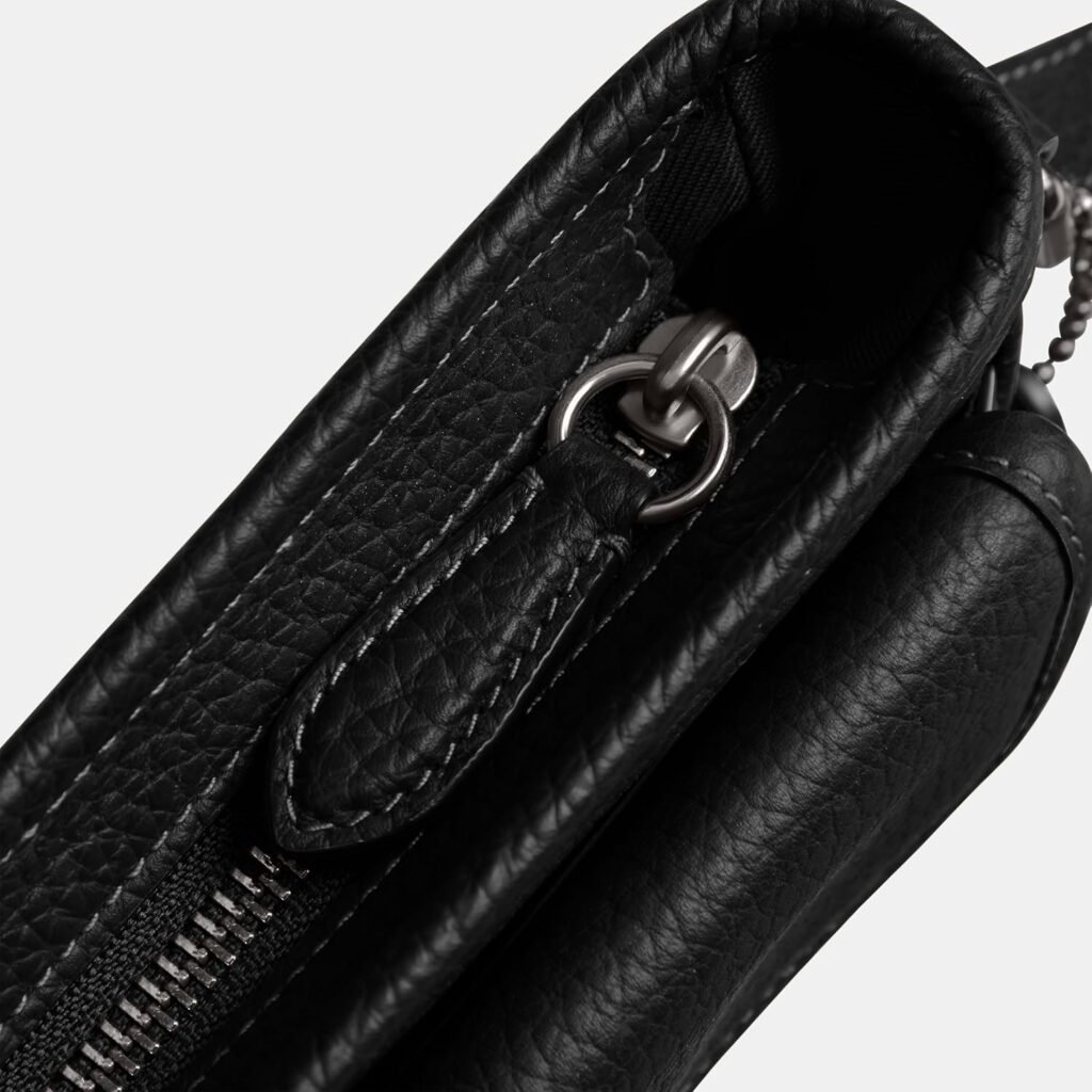 COACH Beck Slim File Bag Crossbody in Pebble Leather, Black