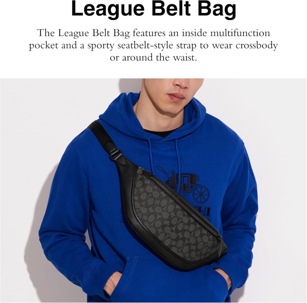 Coach League Belt Bag in Signature Jacquard, Charcoal/Black