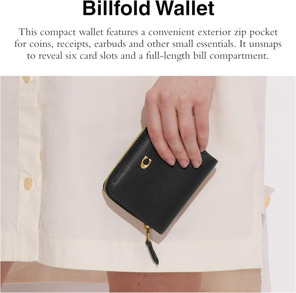 Coach Womens Polished Pebble Leather Billfold Wallet, B4/Black, One Size