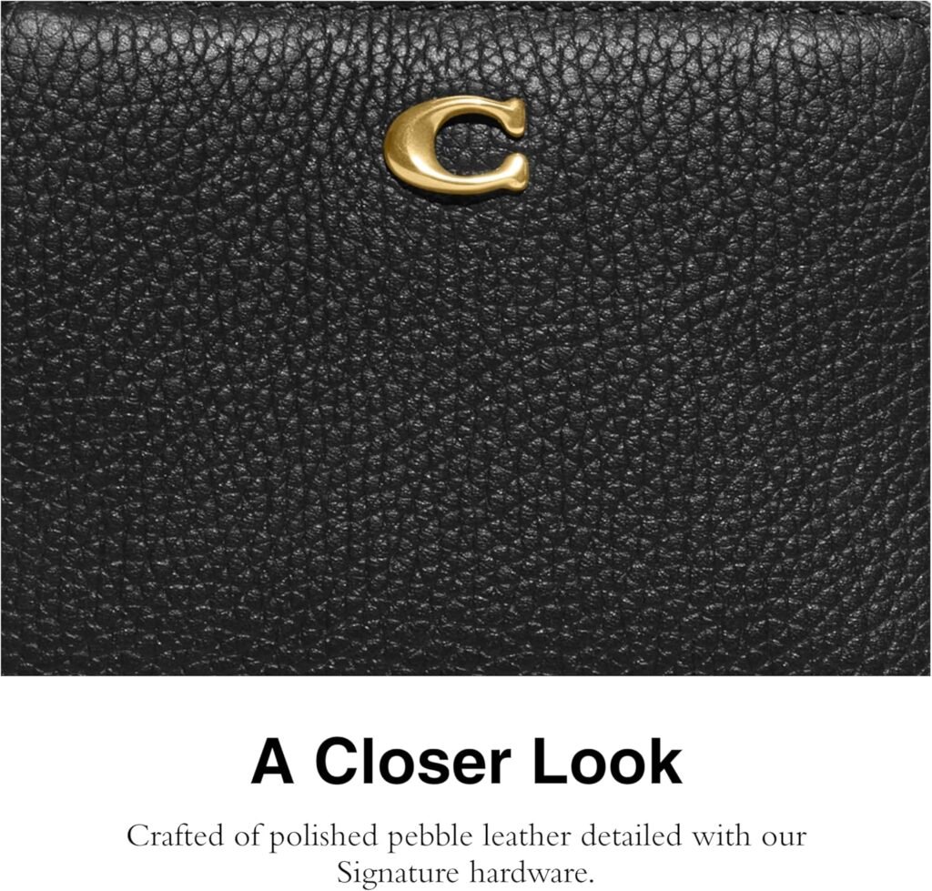 Coach Womens Polished Pebble Leather Billfold Wallet, B4/Black, One Size