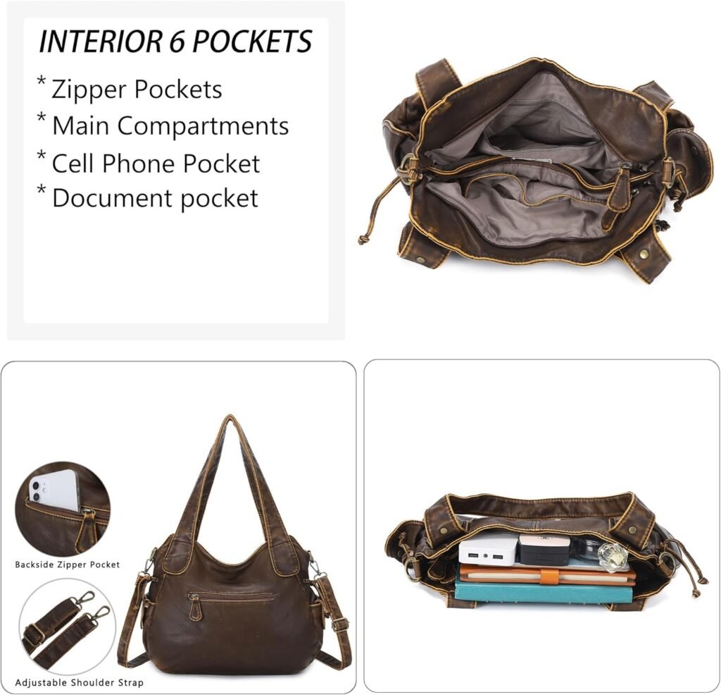 Purses and Handbags Women Fashion Tote Bag Shoulder Bags Top Handle Satchel Purses Washed Synthetic Leather Handbag