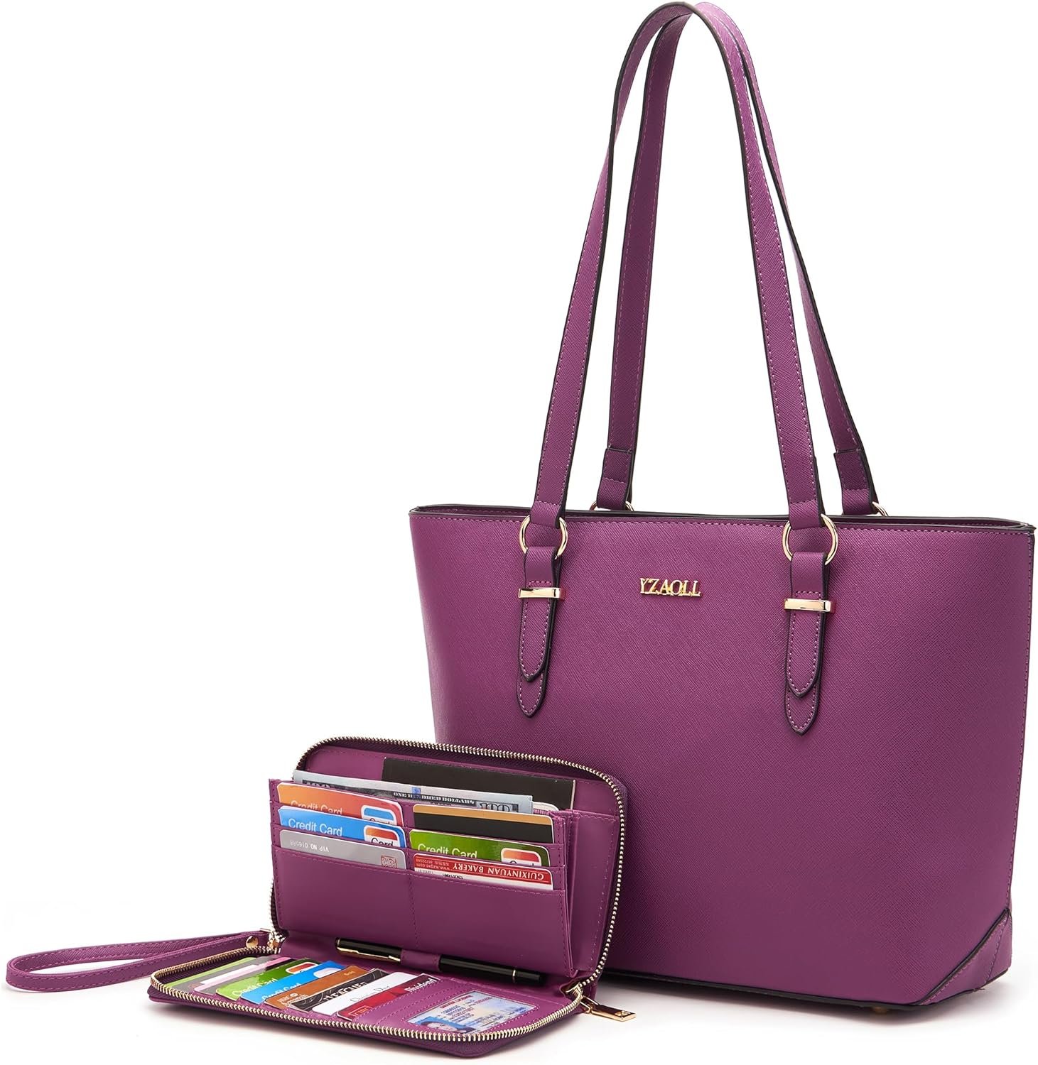 Yzaoll Purses For Women Faux Leather Medium Large Tote Satchel Shoulder Purse Handbag Wallet Set 1